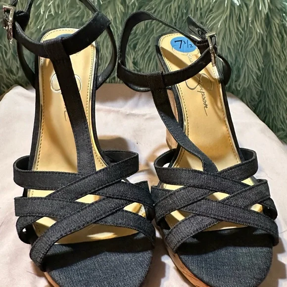 Jessica Simpson blue cork wedge heels - Picture 2 of 5
